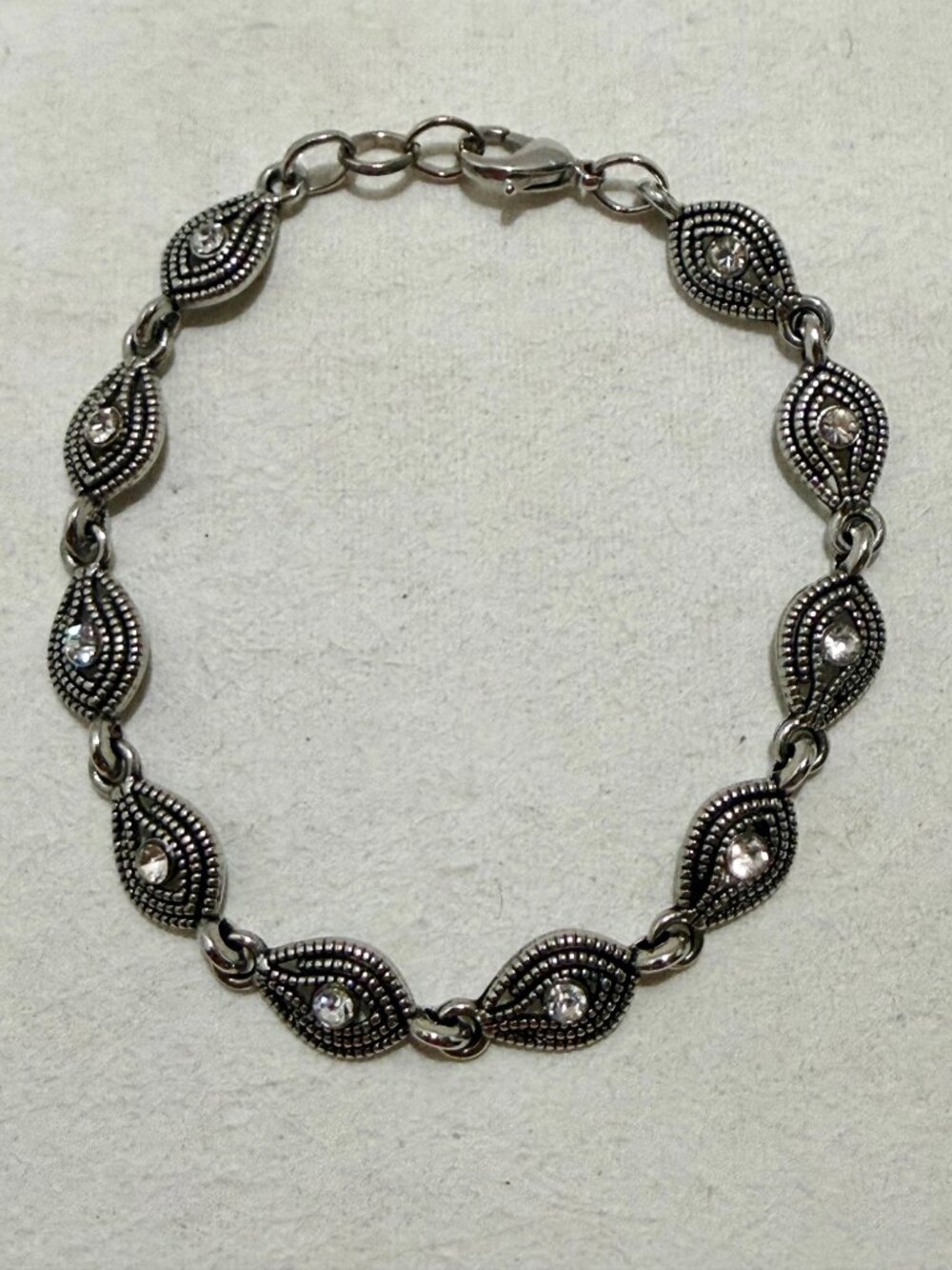 Clear Crystal Rhinestone Bracelet Oval Link Silver Plated Handmade Adj New Gift
